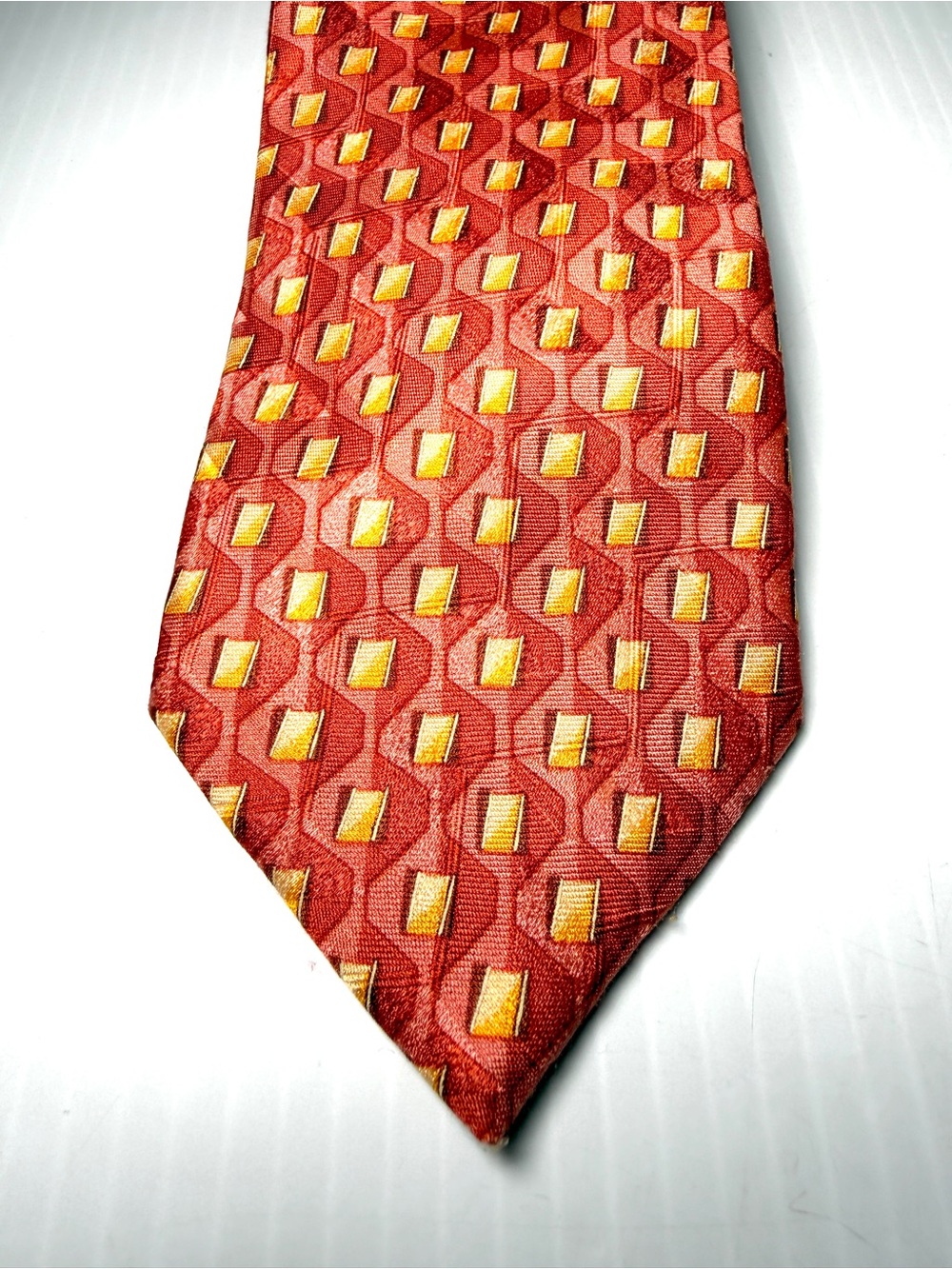 Ermenegildo Zegna Coral Geometric Silk Tie with Gold Squares